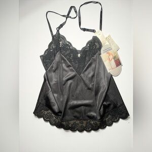 Vintage 90s Maidenform Black Lace Camisole NWT 34 Satin Slip Coquette Y2K